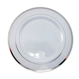 KIT 5 PRATOS DE SOBREMESA DESCARTÁVEIS LUXO 19CM EM PLÁSTICO - PRATA