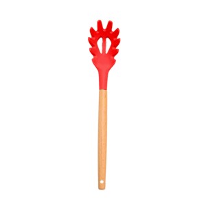 PEGADOR DE MACARRAO 32CM SUPREME SILICONE CABO MADEIRA VERMELHO