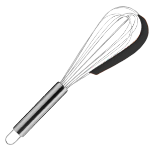 FOUET AÇO INOX COM RASPADOR SILICONE VERMELHO 31CM