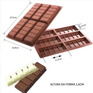 FORMA EM SILICONE PARA BARRA DE CHOCOLATE COM 25CM - 06 CAVIDADES