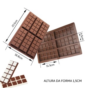 FORMA BARRA DE CHOCOLATE EM SILICONE COM 25,5CM - 06 CAVIDADES