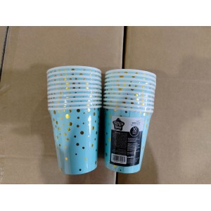 KIT C/ 10 COPOS 250ML DESCARTÁVEIS EM PAPEL (AZUL C/ DOURADO)