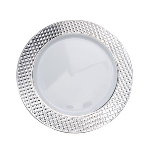 KIT 5 PRATOS DE REFEIÇÃO DESCARTÁVEIS LUXO 26CM EM PLÁSTICO - PRATA PREMIUM